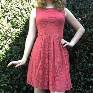 Lauren Conrad pink coral polka dot A line dress